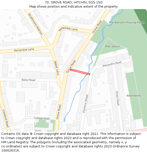 70, GROVE ROAD, HITCHIN, SG5 1SG: Location map and indicative extent of plot