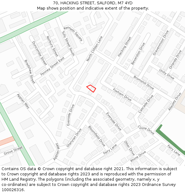 70, HACKING STREET, SALFORD, M7 4YD: Location map and indicative extent of plot