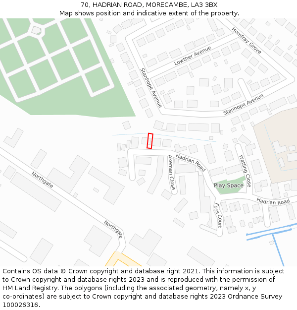 70, HADRIAN ROAD, MORECAMBE, LA3 3BX: Location map and indicative extent of plot