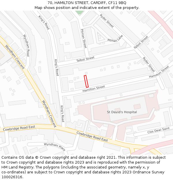 70, HAMILTON STREET, CARDIFF, CF11 9BQ: Location map and indicative extent of plot