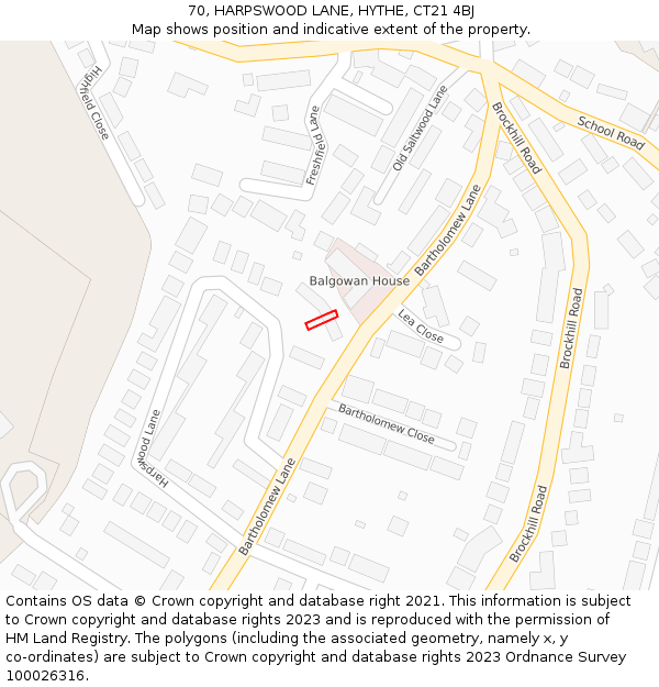 70, HARPSWOOD LANE, HYTHE, CT21 4BJ: Location map and indicative extent of plot