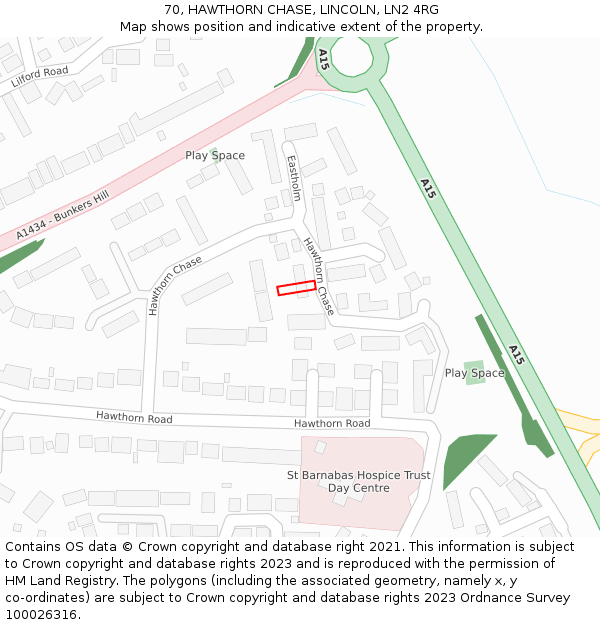 70, HAWTHORN CHASE, LINCOLN, LN2 4RG: Location map and indicative extent of plot