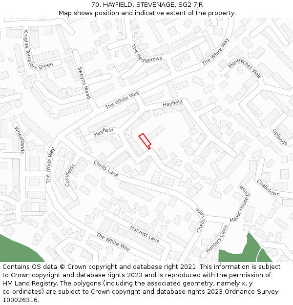 70, HAYFIELD, STEVENAGE, SG2 7JR: Location map and indicative extent of plot