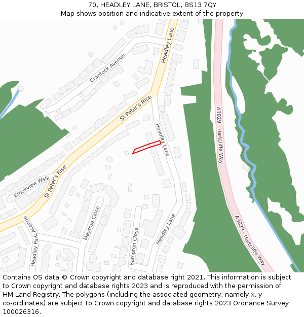 70, HEADLEY LANE, BRISTOL, BS13 7QY: Location map and indicative extent of plot