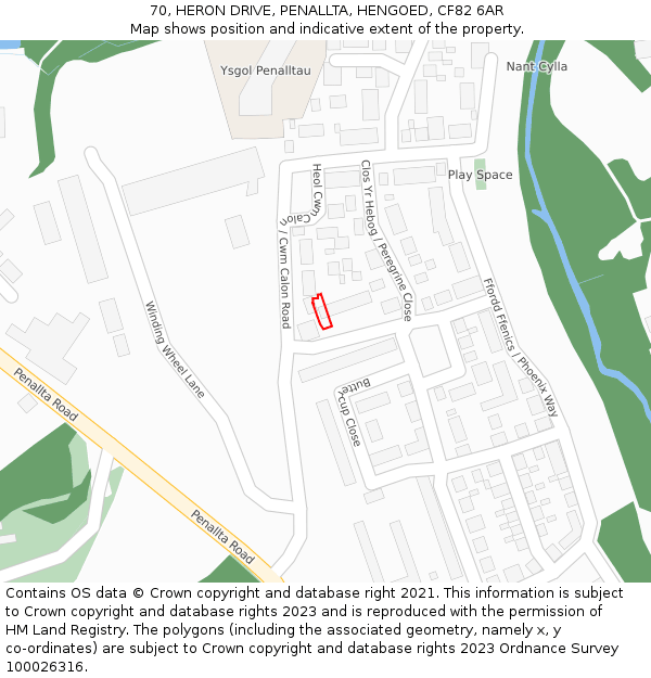 70, HERON DRIVE, PENALLTA, HENGOED, CF82 6AR: Location map and indicative extent of plot