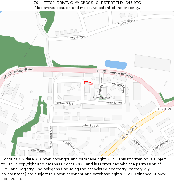 70, HETTON DRIVE, CLAY CROSS, CHESTERFIELD, S45 9TG: Location map and indicative extent of plot