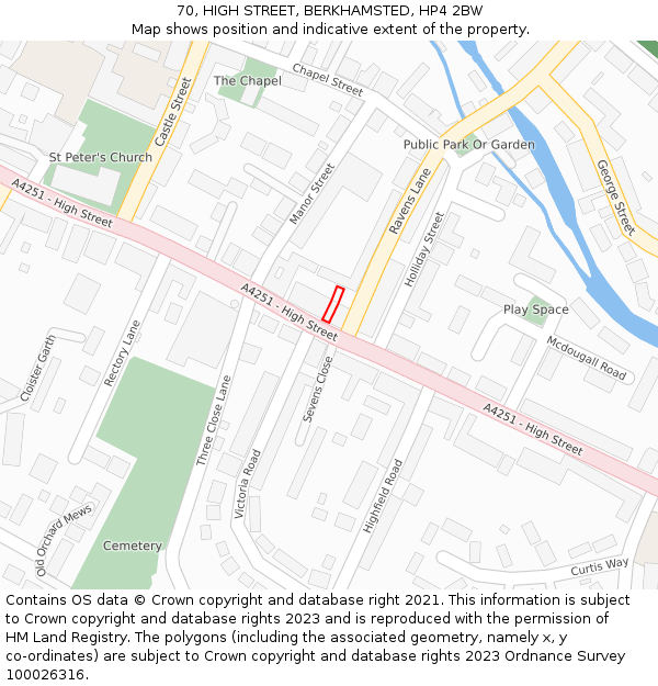 70, HIGH STREET, BERKHAMSTED, HP4 2BW: Location map and indicative extent of plot
