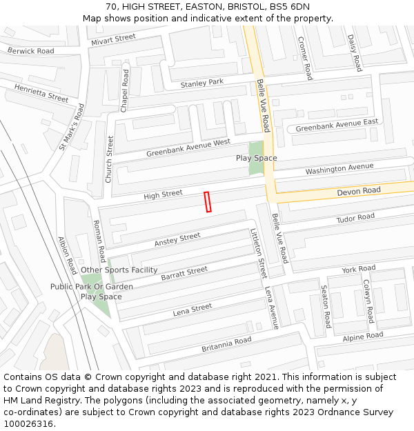 70, HIGH STREET, EASTON, BRISTOL, BS5 6DN: Location map and indicative extent of plot
