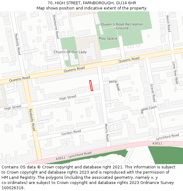 70, HIGH STREET, FARNBOROUGH, GU14 6HR: Location map and indicative extent of plot