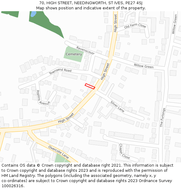 70, HIGH STREET, NEEDINGWORTH, ST IVES, PE27 4SJ: Location map and indicative extent of plot