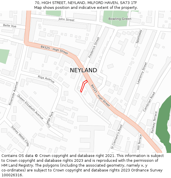 70, HIGH STREET, NEYLAND, MILFORD HAVEN, SA73 1TF: Location map and indicative extent of plot