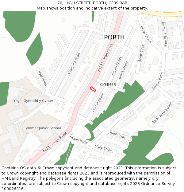 70, HIGH STREET, PORTH, CF39 9AR: Location map and indicative extent of plot
