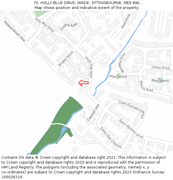 70, HOLLY BLUE DRIVE, IWADE, SITTINGBOURNE, ME9 8WL: Location map and indicative extent of plot
