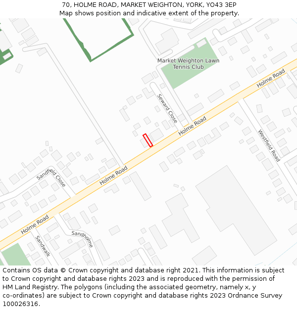 70, HOLME ROAD, MARKET WEIGHTON, YORK, YO43 3EP: Location map and indicative extent of plot