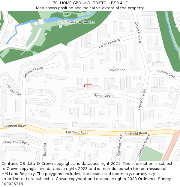 70, HOME GROUND, BRISTOL, BS9 4UE: Location map and indicative extent of plot