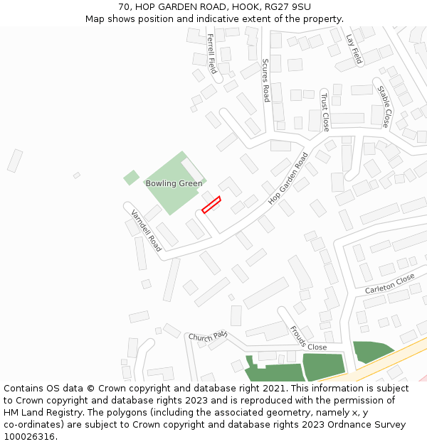 70, HOP GARDEN ROAD, HOOK, RG27 9SU: Location map and indicative extent of plot