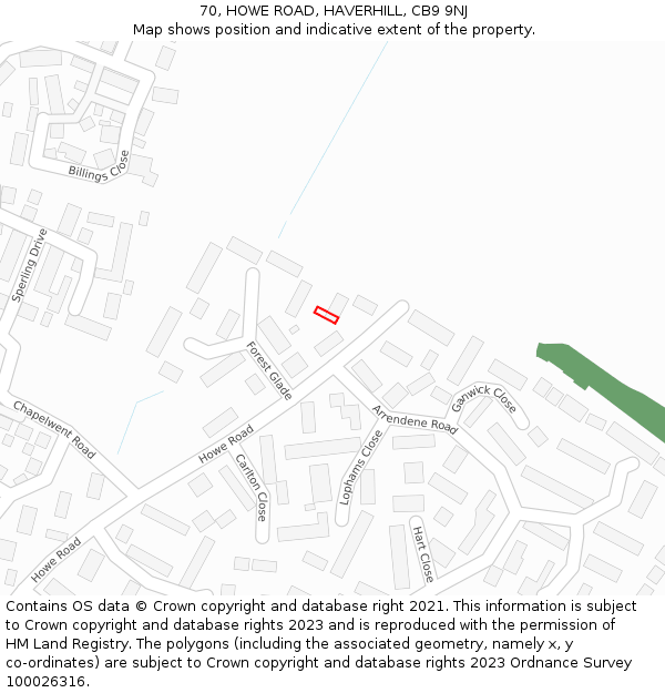 70, HOWE ROAD, HAVERHILL, CB9 9NJ: Location map and indicative extent of plot