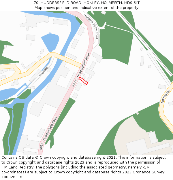 70, HUDDERSFIELD ROAD, HONLEY, HOLMFIRTH, HD9 6LT: Location map and indicative extent of plot