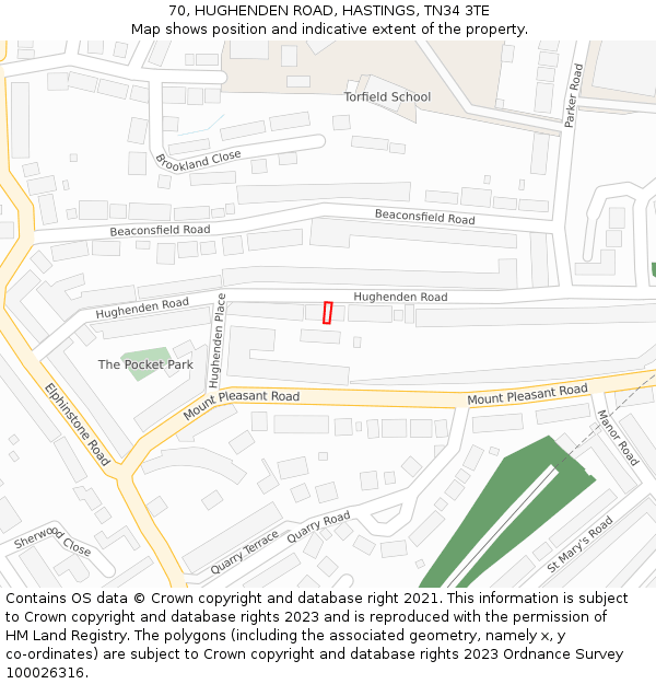 70, HUGHENDEN ROAD, HASTINGS, TN34 3TE: Location map and indicative extent of plot