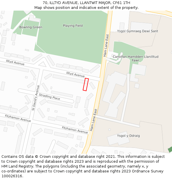 70, ILLTYD AVENUE, LLANTWIT MAJOR, CF61 1TH: Location map and indicative extent of plot