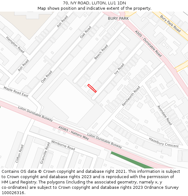 70, IVY ROAD, LUTON, LU1 1DN: Location map and indicative extent of plot