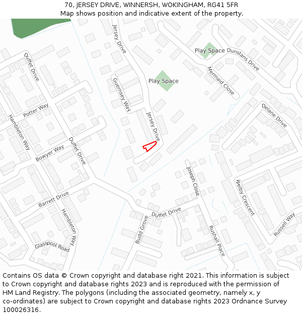 70, JERSEY DRIVE, WINNERSH, WOKINGHAM, RG41 5FR: Location map and indicative extent of plot