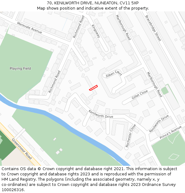 70, KENILWORTH DRIVE, NUNEATON, CV11 5XP: Location map and indicative extent of plot