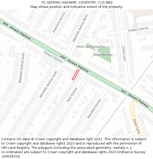 70, KENPAS HIGHWAY, COVENTRY, CV3 6BQ: Location map and indicative extent of plot