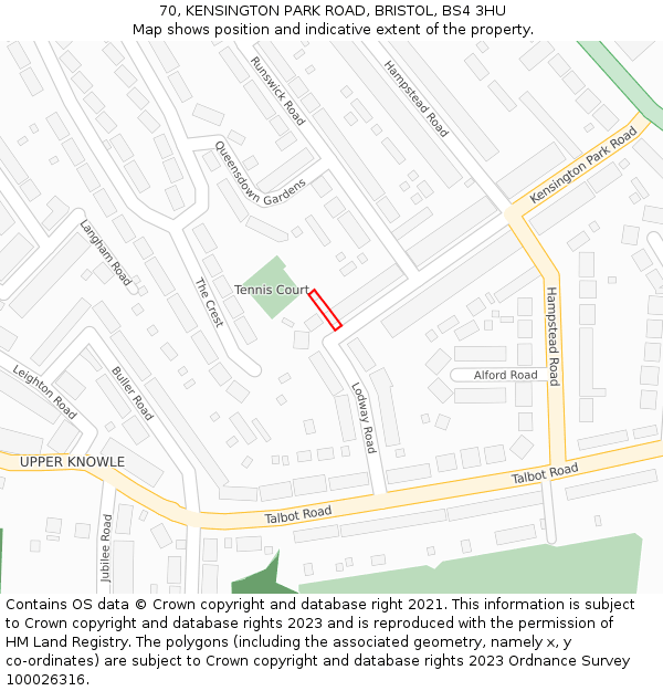 70, KENSINGTON PARK ROAD, BRISTOL, BS4 3HU: Location map and indicative extent of plot