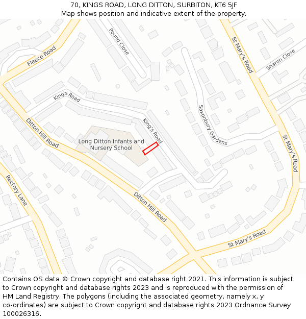 70, KINGS ROAD, LONG DITTON, SURBITON, KT6 5JF: Location map and indicative extent of plot