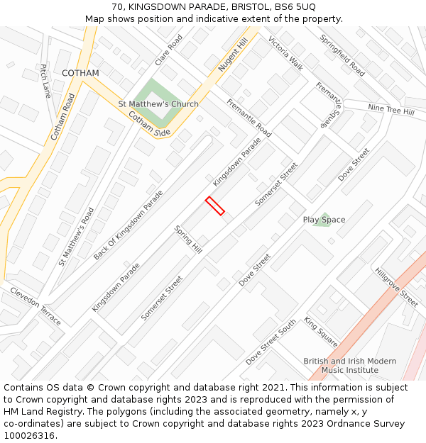 70, KINGSDOWN PARADE, BRISTOL, BS6 5UQ: Location map and indicative extent of plot