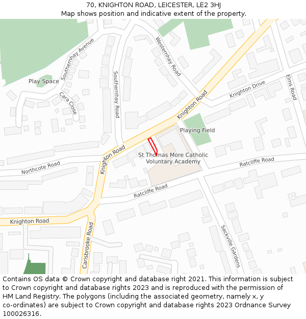 70, KNIGHTON ROAD, LEICESTER, LE2 3HJ: Location map and indicative extent of plot