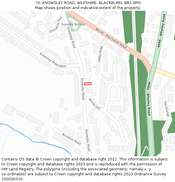 70, KNOWSLEY ROAD, WILPSHIRE, BLACKBURN, BB1 9PN: Location map and indicative extent of plot