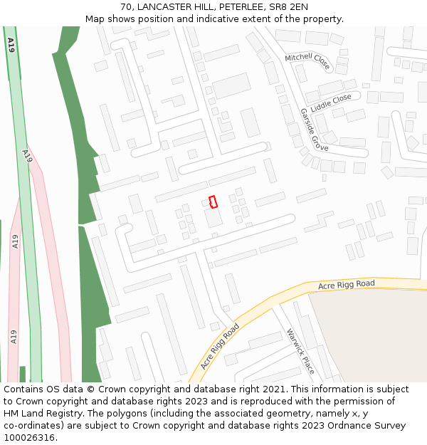 70, LANCASTER HILL, PETERLEE, SR8 2EN: Location map and indicative extent of plot