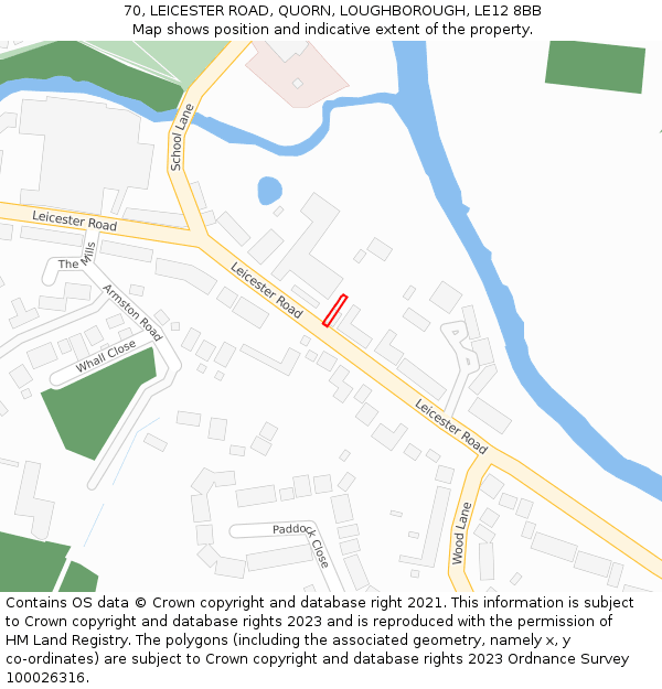 70, LEICESTER ROAD, QUORN, LOUGHBOROUGH, LE12 8BB: Location map and indicative extent of plot