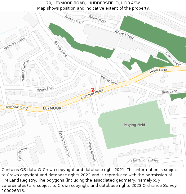 70, LEYMOOR ROAD, HUDDERSFIELD, HD3 4SW: Location map and indicative extent of plot