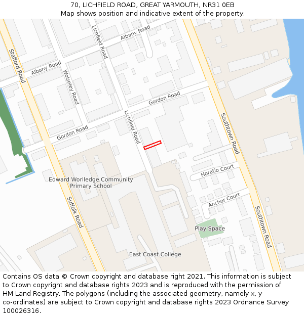 70, LICHFIELD ROAD, GREAT YARMOUTH, NR31 0EB: Location map and indicative extent of plot