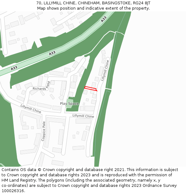 70, LILLYMILL CHINE, CHINEHAM, BASINGSTOKE, RG24 8JT: Location map and indicative extent of plot