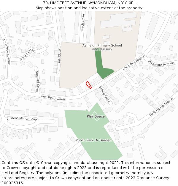 70, LIME TREE AVENUE, WYMONDHAM, NR18 0EL: Location map and indicative extent of plot