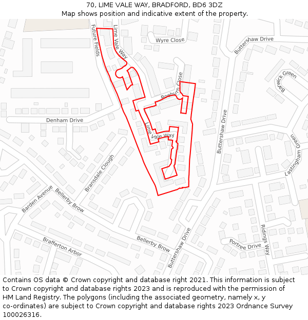 70, LIME VALE WAY, BRADFORD, BD6 3DZ: Location map and indicative extent of plot