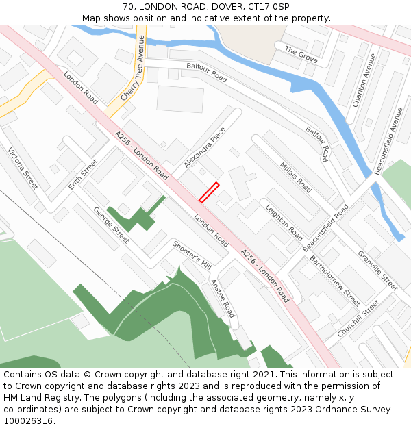 70, LONDON ROAD, DOVER, CT17 0SP: Location map and indicative extent of plot