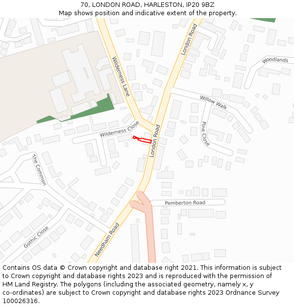 70, LONDON ROAD, HARLESTON, IP20 9BZ: Location map and indicative extent of plot