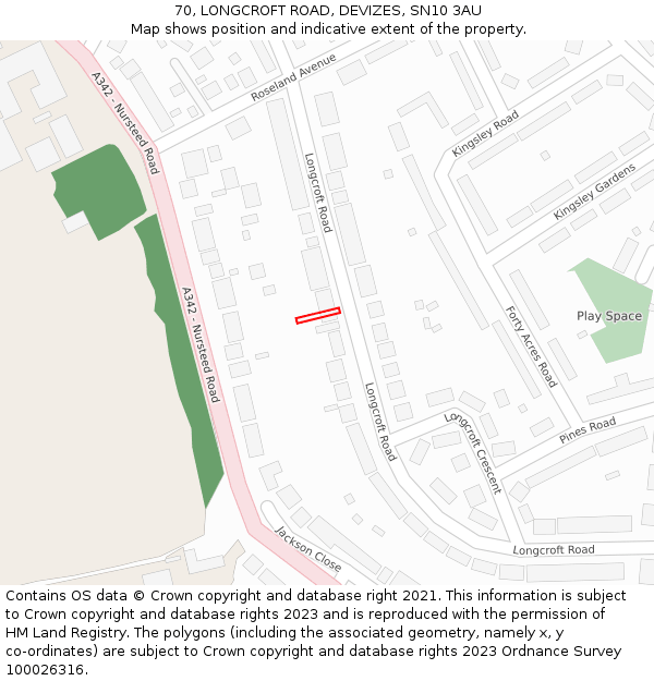 70, LONGCROFT ROAD, DEVIZES, SN10 3AU: Location map and indicative extent of plot