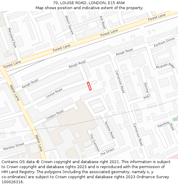 70, LOUISE ROAD, LONDON, E15 4NW: Location map and indicative extent of plot