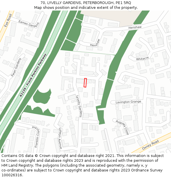 70, LYVELLY GARDENS, PETERBOROUGH, PE1 5RQ: Location map and indicative extent of plot