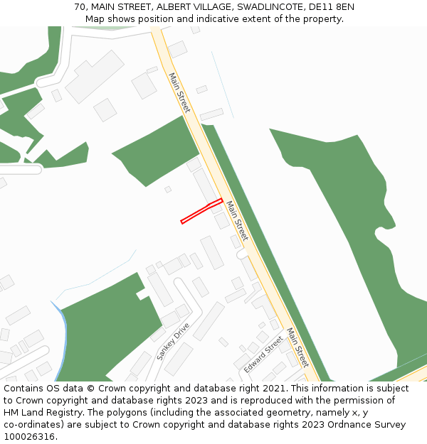 70, MAIN STREET, ALBERT VILLAGE, SWADLINCOTE, DE11 8EN: Location map and indicative extent of plot