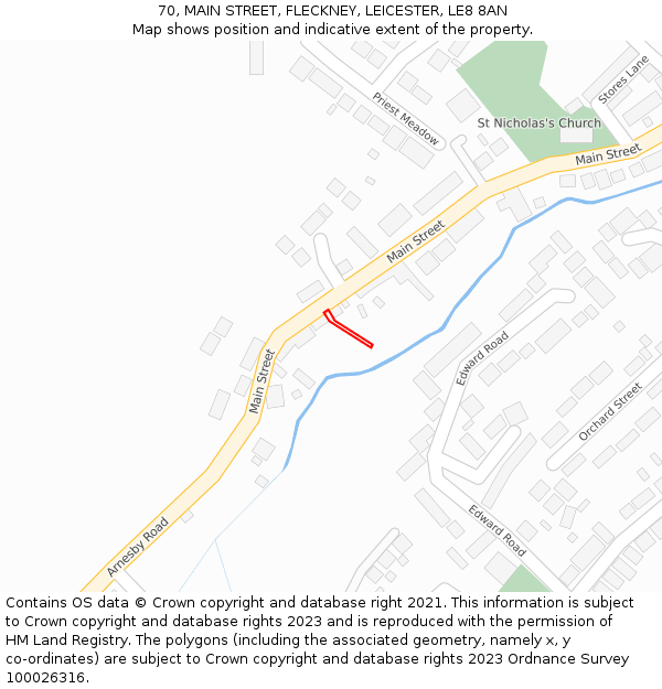 70, MAIN STREET, FLECKNEY, LEICESTER, LE8 8AN: Location map and indicative extent of plot