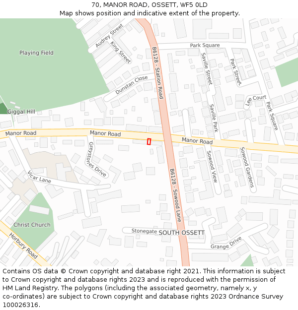 70, MANOR ROAD, OSSETT, WF5 0LD: Location map and indicative extent of plot