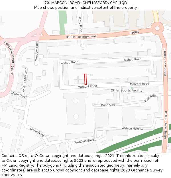 70, MARCONI ROAD, CHELMSFORD, CM1 1QD: Location map and indicative extent of plot
