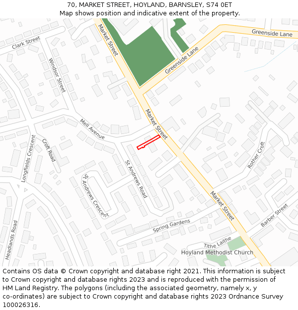 70, MARKET STREET, HOYLAND, BARNSLEY, S74 0ET: Location map and indicative extent of plot